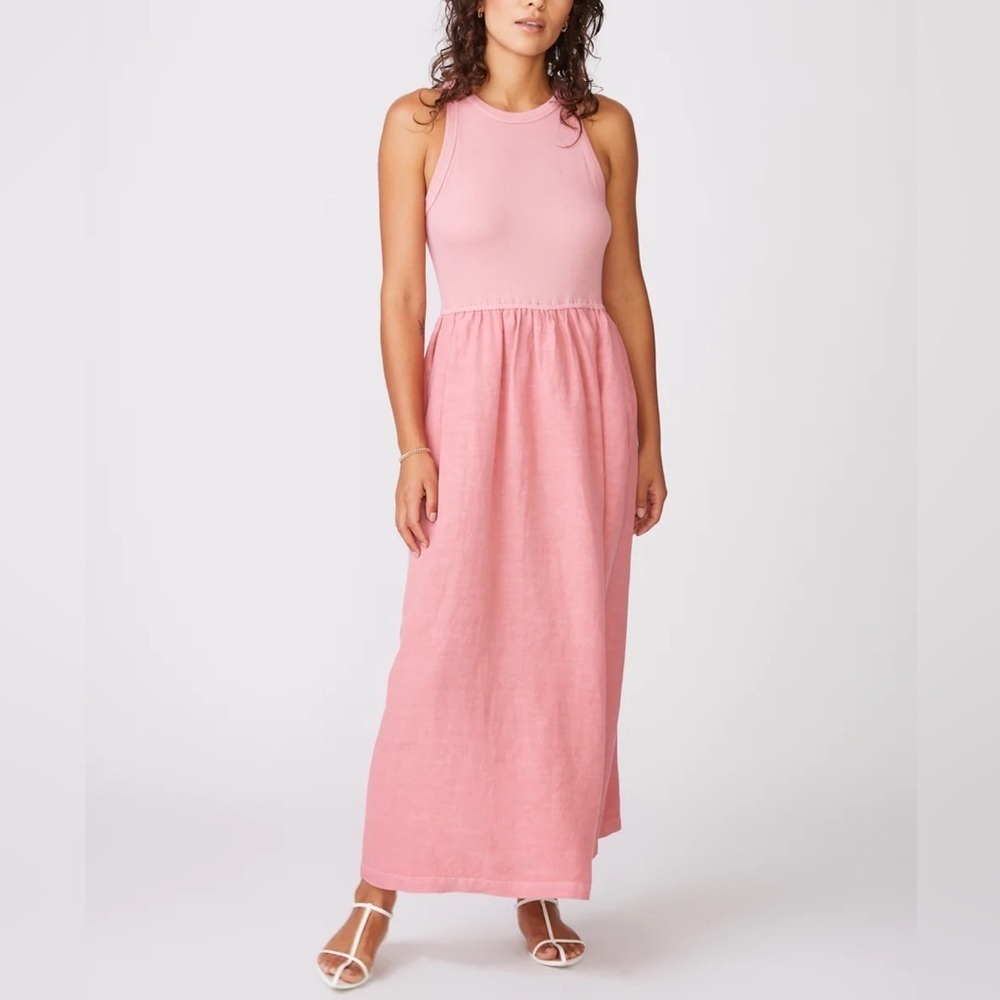NWT Stateside Linen Mixed Media High Neck Dress in Mauve Glow